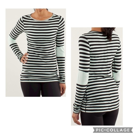 LULULEMON Women’s Sea Stripe Mint Moment DEVITION Long Sleeeve Tee Shirt Size 4 - Picture 1 of 6